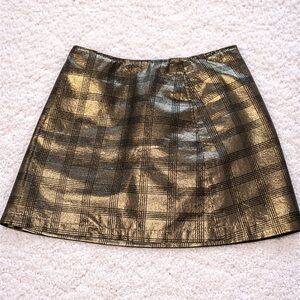 Urban Outfitters Gold Metallic Plaid Mini Skirt Size S Party Holiday